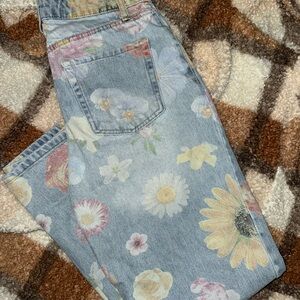 Floral Pattern Straight Leg Women's Jeans